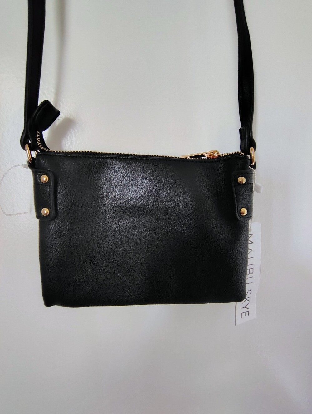 Malibu Skye Black Vegan Leather Triple Section Crossbody Bag Purse - Picture 2 of 4